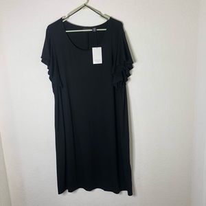 Adrienne Vittadini Black Flutter sleeve Midi Dress